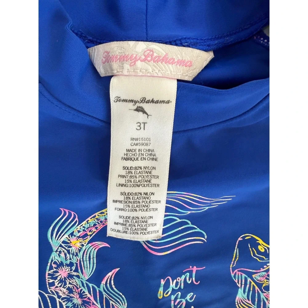 Tommy Bahama Rash‎ Guard Toddler Girls 3T Blue Floral Dont Be Koi Swim Top Shirt